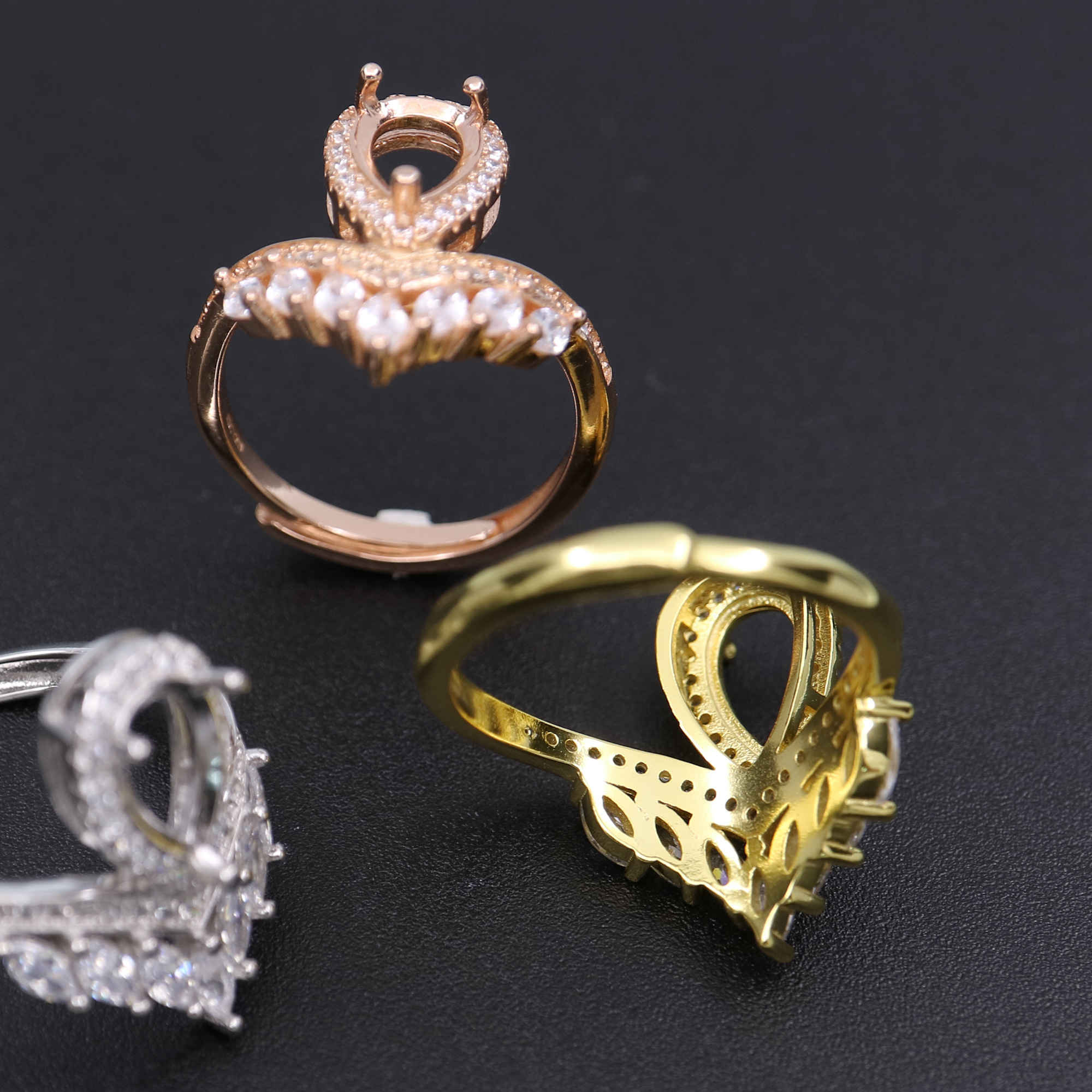 1Pcs 6X8MM Pear Bezel Pave Shank Crown Rose Gold Plated Solid Sterling Silver Adjustable Ring Settings For DIY Gems Moissanite Stone 1294154 - Click Image to Close